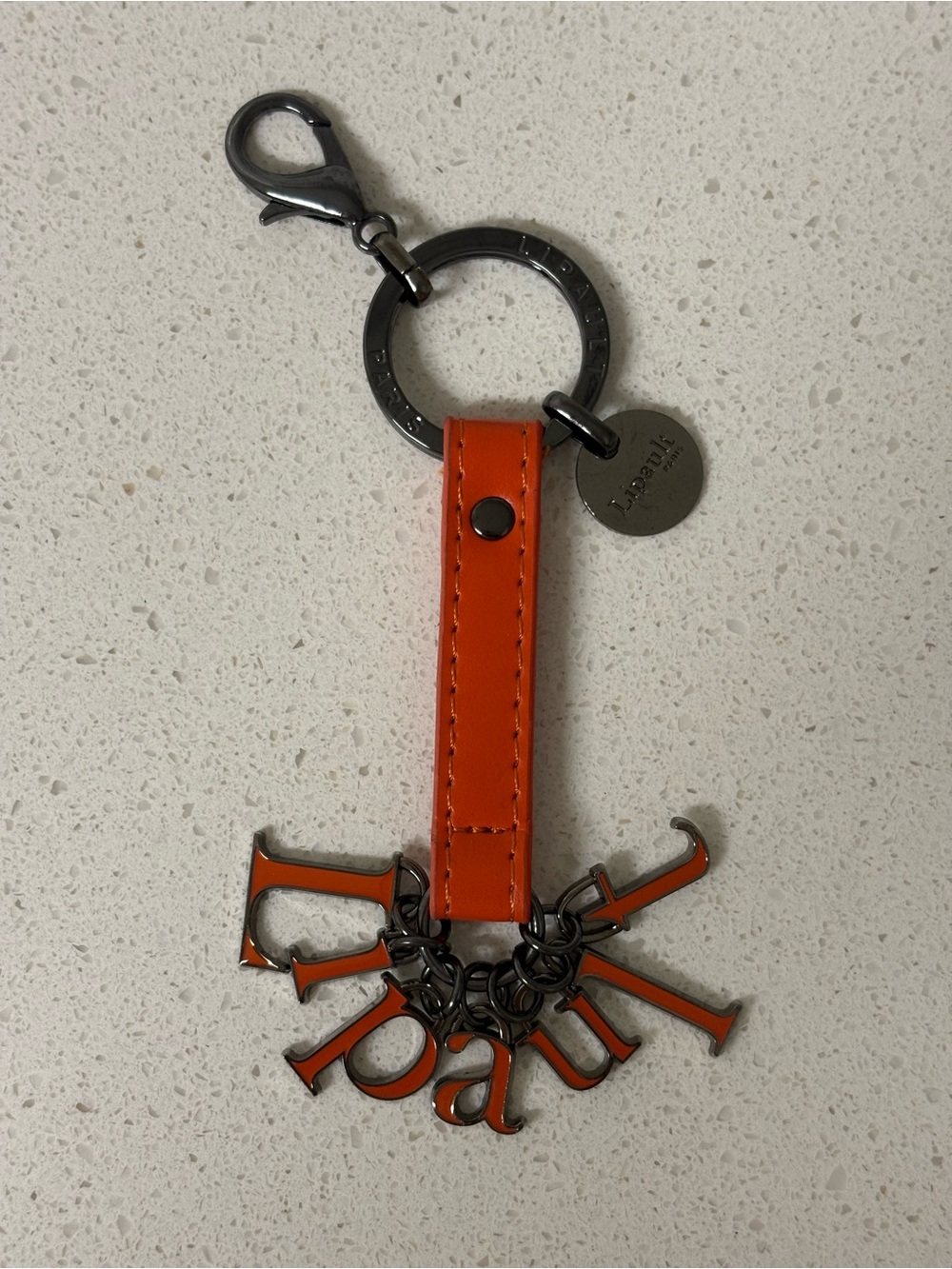 Lipault Paris Orange Leather Alphabet Letter Logo Key Ring Bag Charm